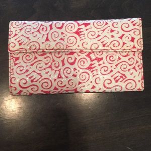 pink and white wallet